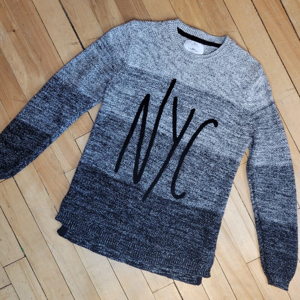 Zara #The Knit Ombre Sweater‎ Size 8 / 128cm — Graffiti Print Grey Black Cot